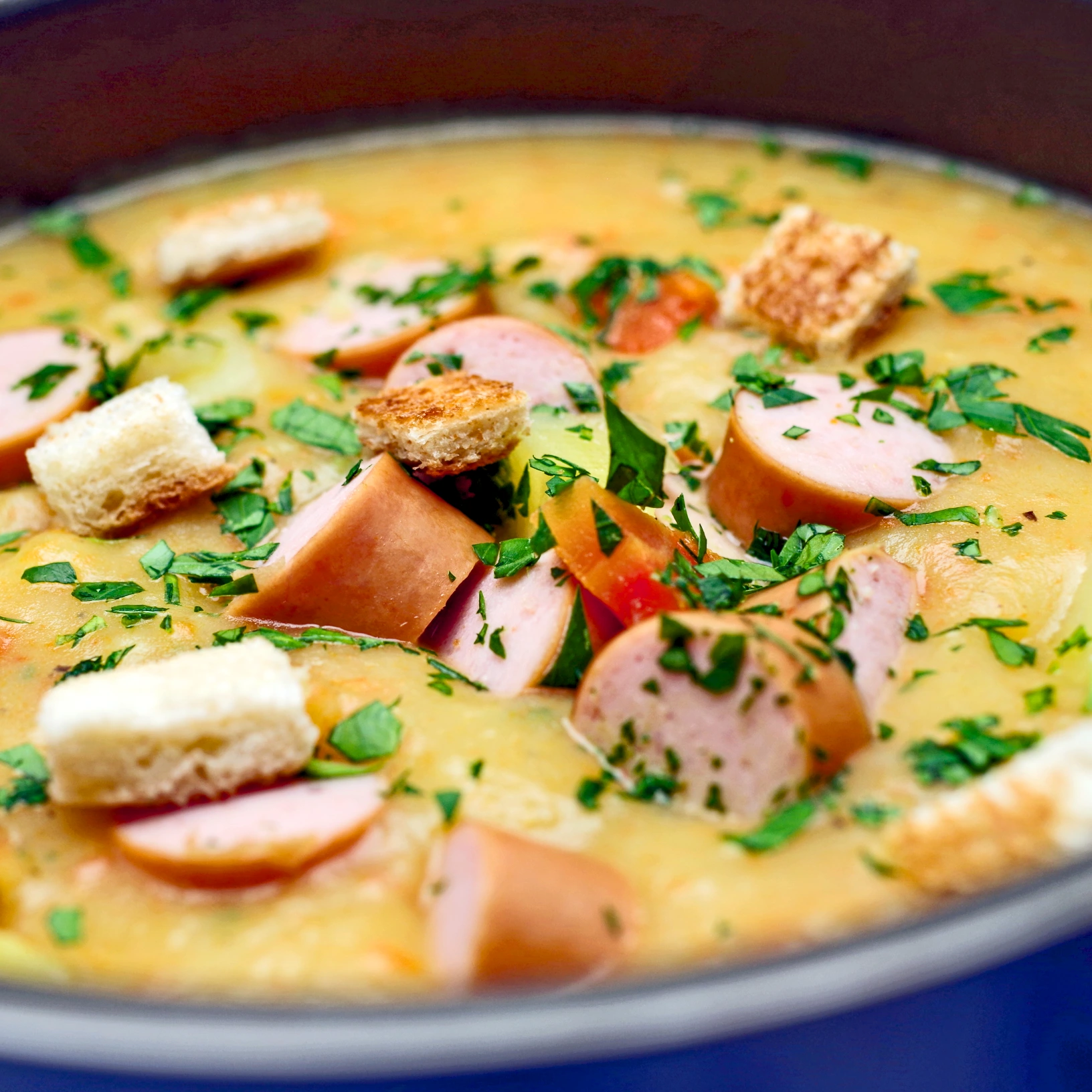 Schwäbische Kartoffel-Suppe mit Saiten-Würstchen