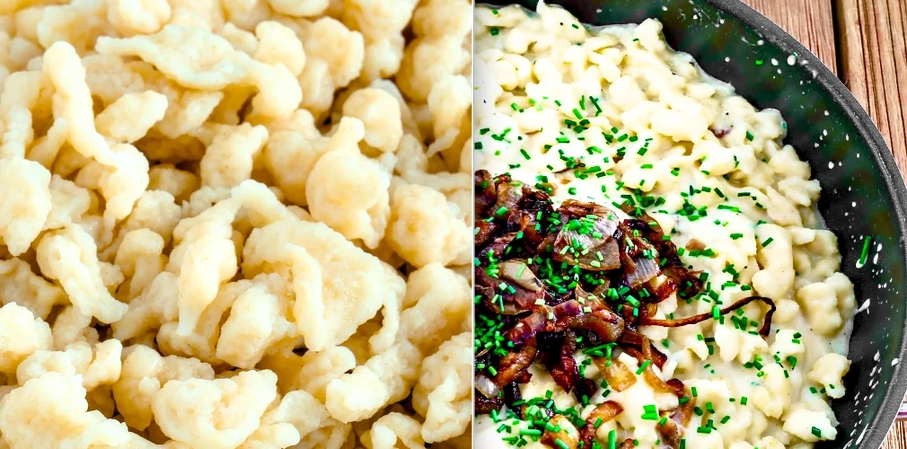 Käseknöpfle mit mit geschmälzten Zwiebeln